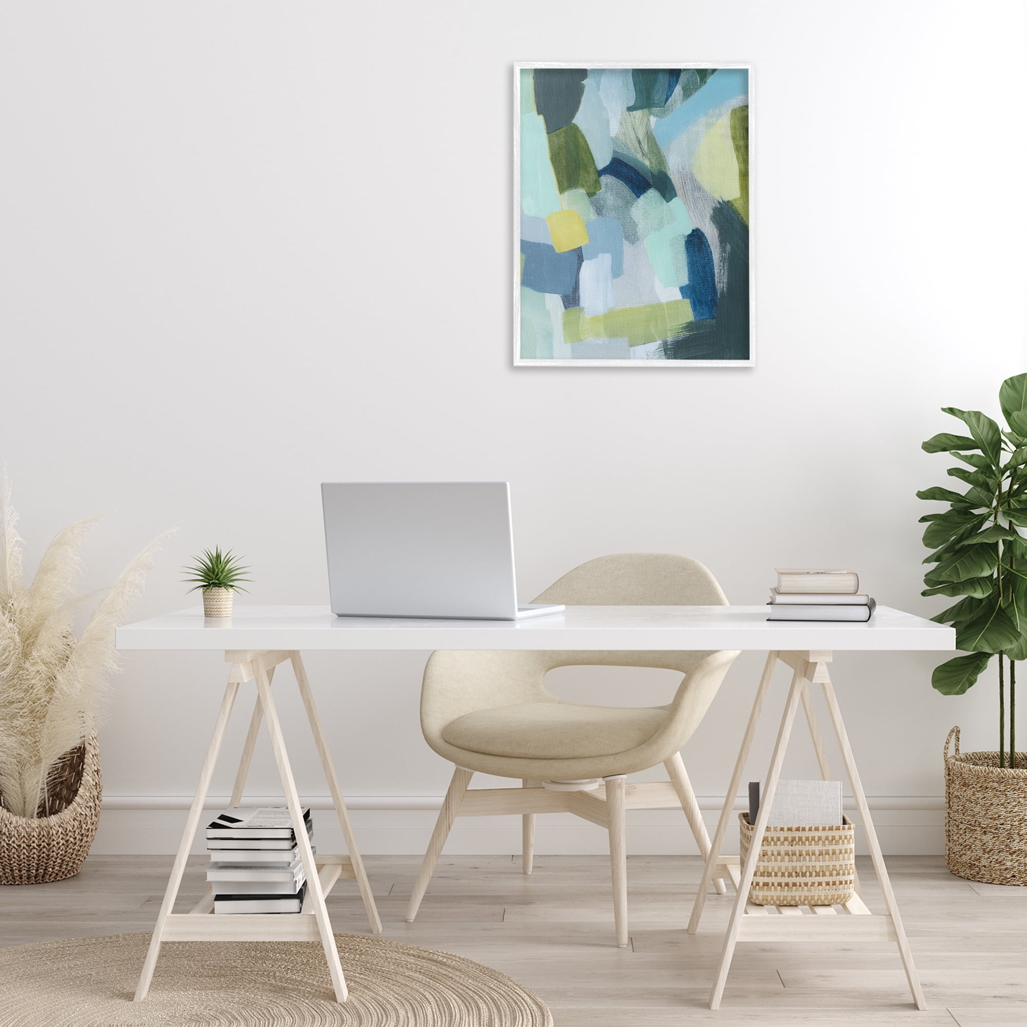 Stupell Industries Layered Green Paint Strokes Abstract Painting White Framed Art Print Wall Art, 24 x 30