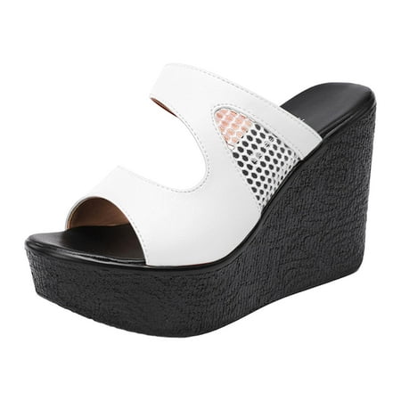 

PEASKJP Womens Dress Sandals Casual Espadrille Slide On Platform Sandals Comfort Open Toe Ankle Elastic Strappy Studded Flatform Sandal Shoes (White 6.5)