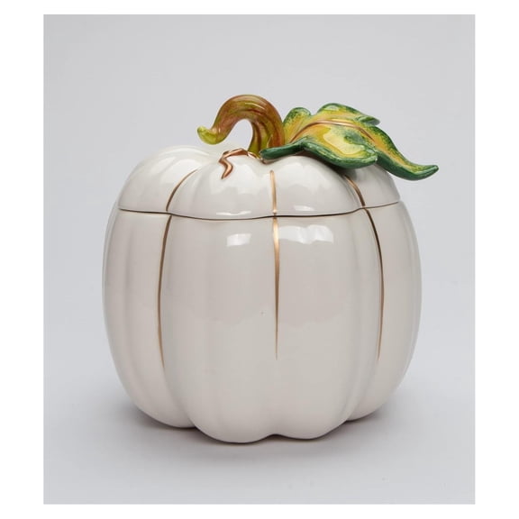 Fine Ceramic Thanksgiving Harvest White Pumpkin Cookie Candy Jar, 6-5/8" L