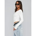 thumbnail image 3 of Y2K Women'S Long Sleeve Front Open Knit Cropped Sweater Button Knit Cardigan, Autumn V-Neck Button Top White M, 3 of 5