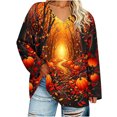 thumbnail image 3 of Uootdi Halloween Sweatshirts for Women V Neck Pumpkin Maple Leaf Spider Web Graphic Womens Sweatshirt Loose Fit Seasonal Gathering Breathable Womens Tops Gift, 3 of 7