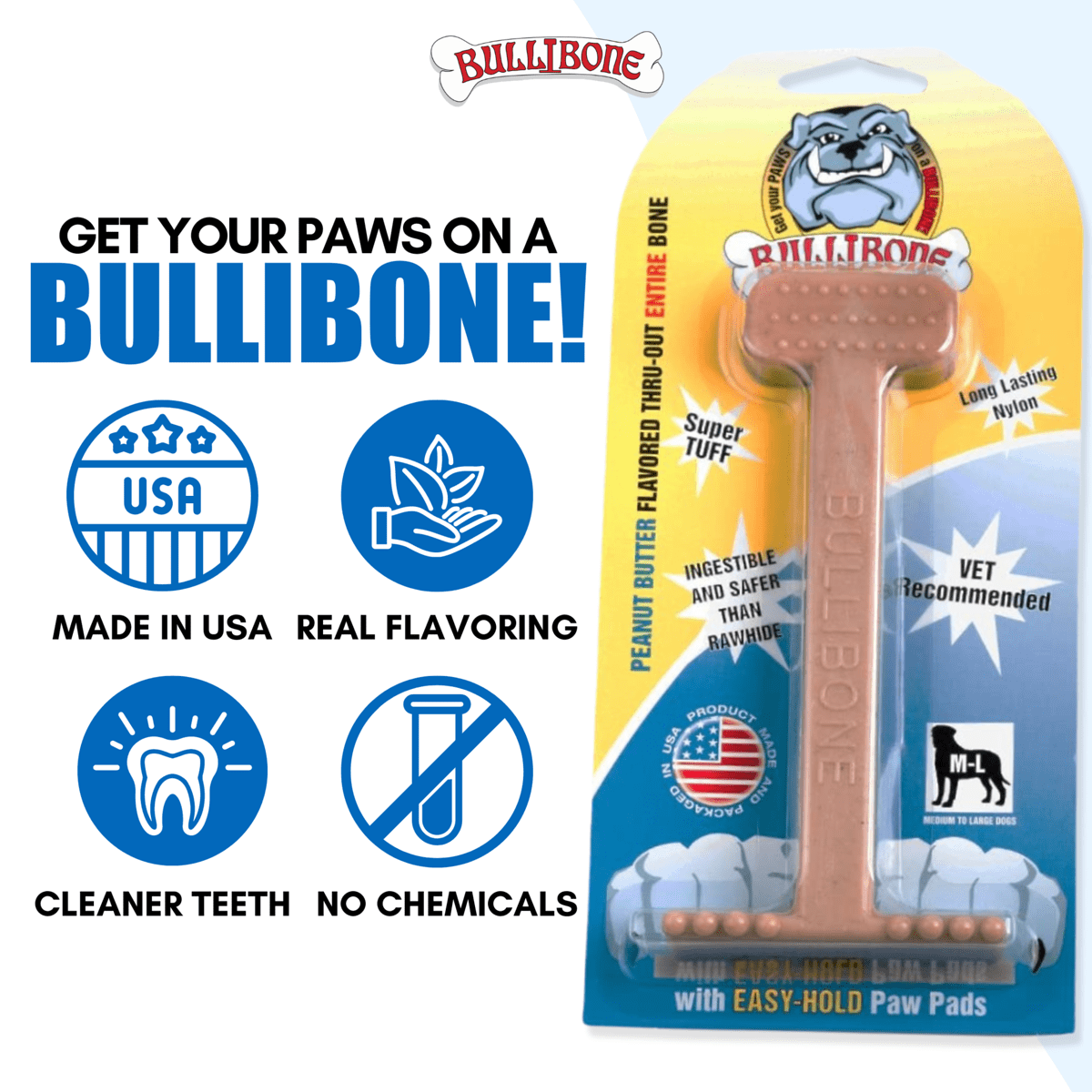 Bullibone Small Peanut Butter Dog Chew Toy Nylon Bone - Flavored chew toys for small dogs - 3 Pack