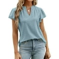 thumbnail image 2 of Slatcetga Women Short Ruffled Sleeves T Shirt V Neck Hollow Out Dots Loose Type Summer Casual Top Light Blue XXL, 2 of 6