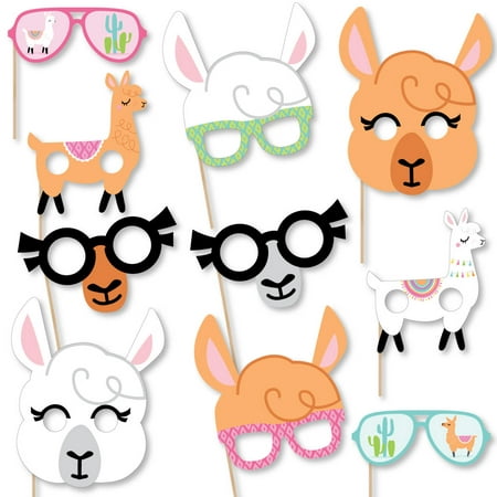 Whole Llama Fun Glasses & Masks -Paper Card Stock Llama Fiesta Baby Shower or Birthday Party Photo Booth Props Kit-10 Ct