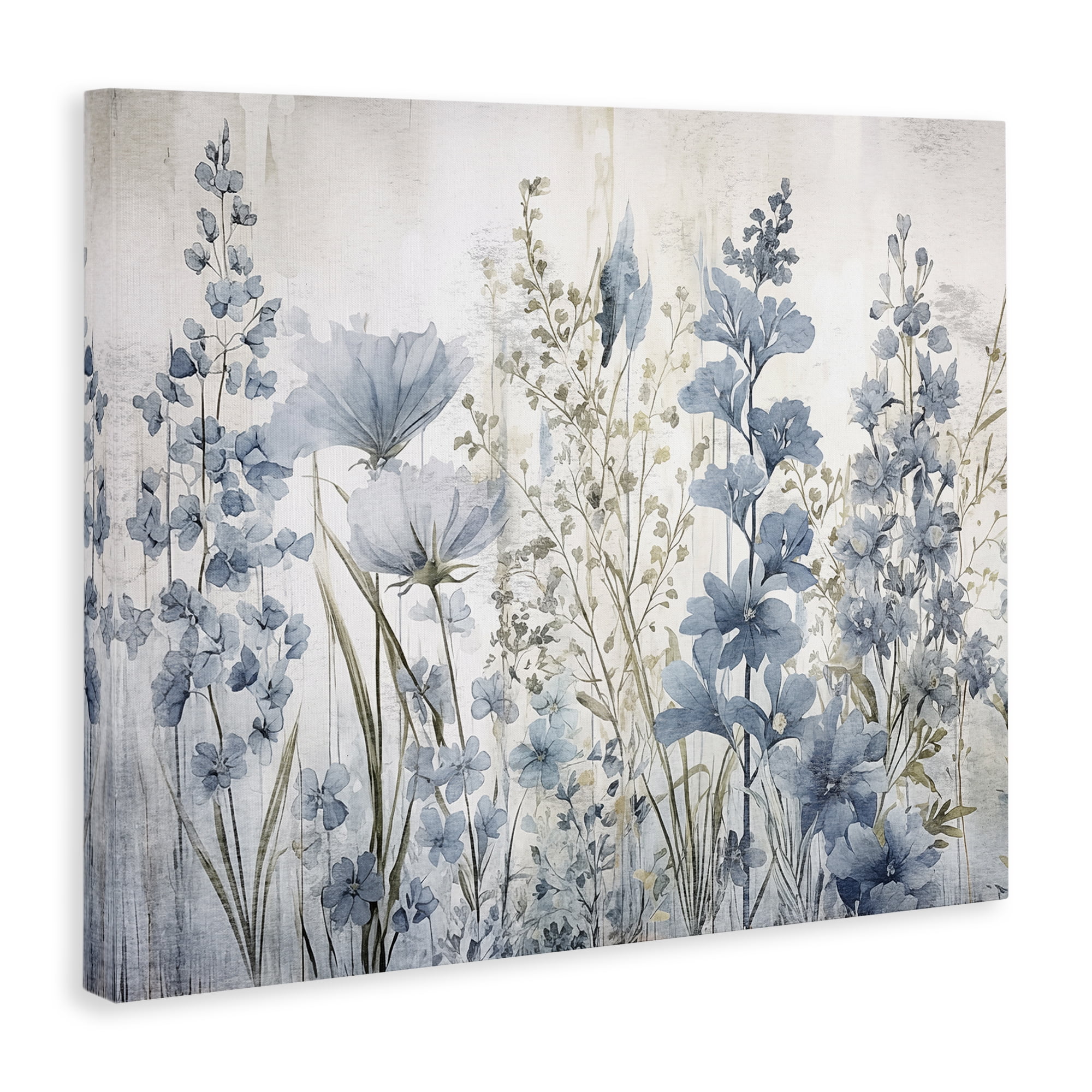 Stupell Industries Blue Nature Blooms Plants & Flowers Painting Wrapped Canvas Art Print Wall Art, 20 x 16