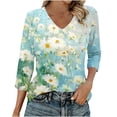thumbnail image 2 of Ounisa T-Shirts à Manches 3/4 pour Femmes Col en V Manches Raglan Chandail Imprimé Décontracté Tendance Printemps Été Mode Hauts P-2TG, 2 of 6