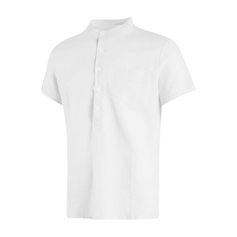 white short sleeve grandad collar shirt