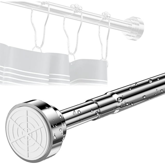 50-85 CM No Drilling Stainless Steel Curtain Rod, Firm and Extendable Shower Bar, Telescopic Curtain Rod, Adjustable Swivel Rod for Bathroom Kitchen W