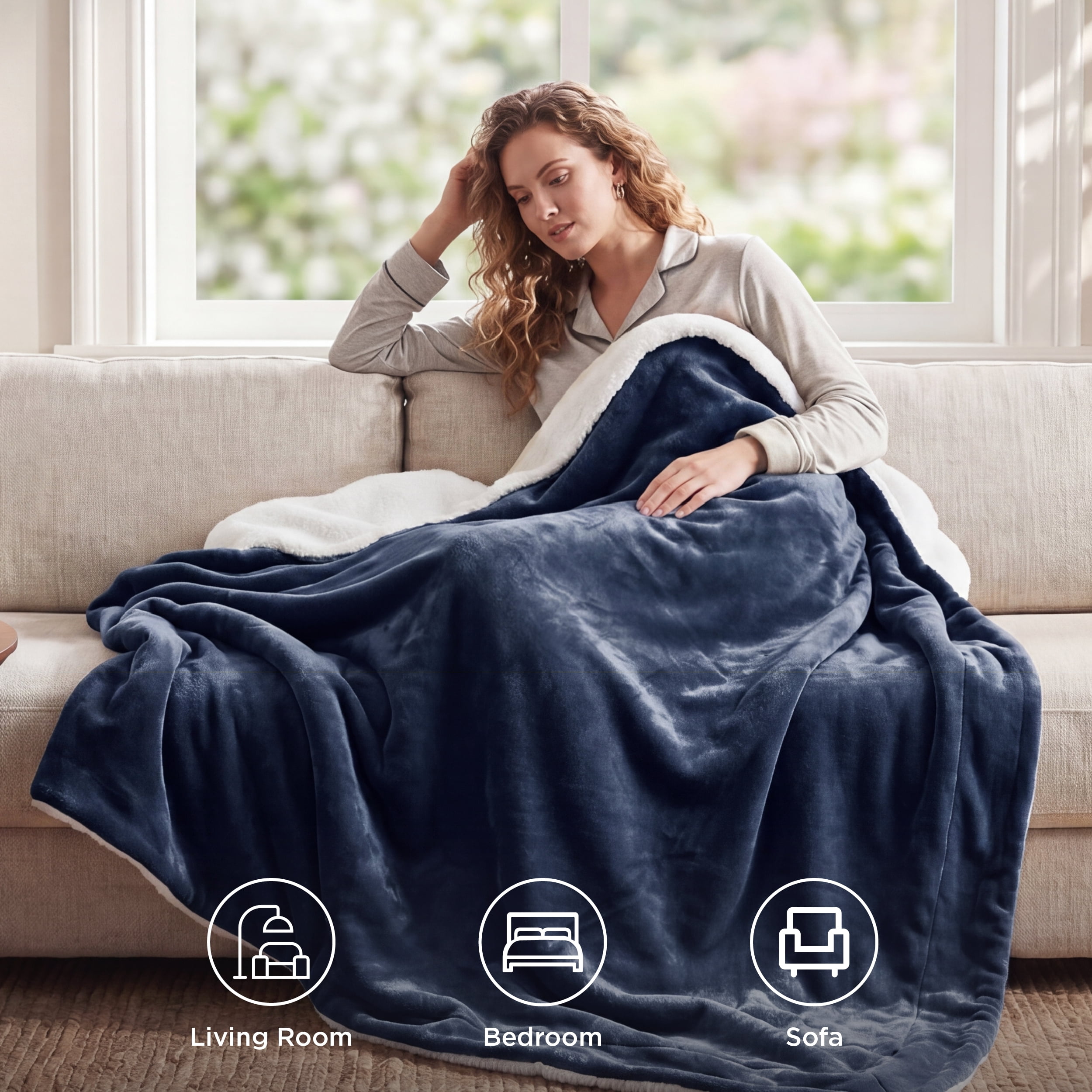U by Bedsure GentleSoft Sherpa Fleece Throw Blanket Twin Size for Couch - Thick and Warm Throw for Women and Men, Soft Fuzzy Plush Twin Blanket for Winter, Navy, 60x80 Inches