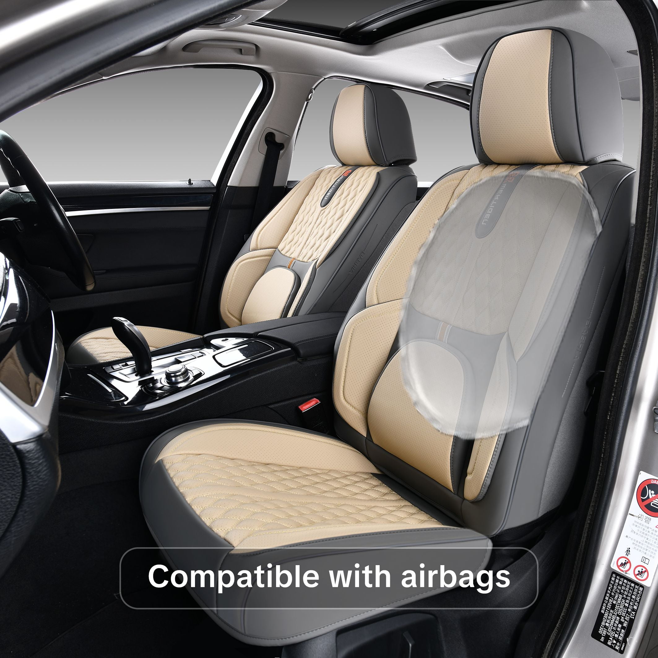 Car Seat Cover for Hyundai Tucson 2005-2026, Light Taupe Car Seat Covers, PU Leather, 5 Piece Full Set, Anti-Slip, Waterproof, Suitable for All Seasons, Beautify the Interior of Old Cars