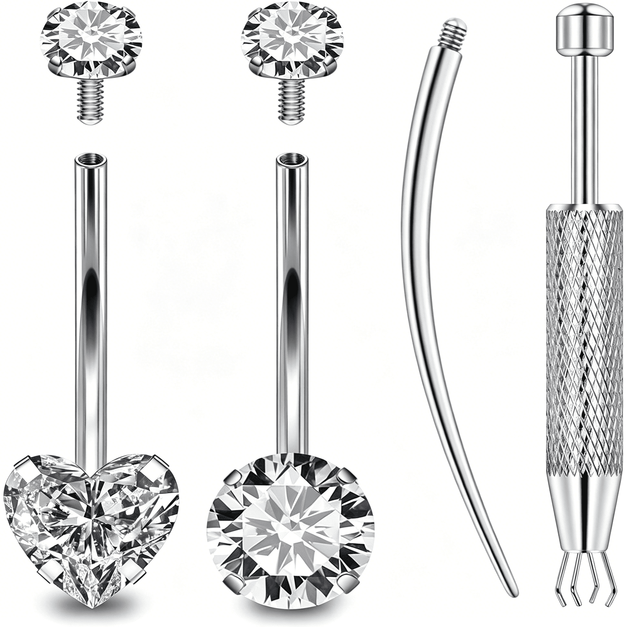 DESIGNICE Long&Extra Long Bar Belly Button Ring Internal Thread Hypoallergenic Surgical Stainless Steel 14Mm 16Mm 14 Gauge Navel Rings Cubic Zirconia Buuton Body Piercing Jewelry for Women Men