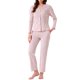 thumbnail image 1 of Conjuntos de pijama para mujer, botón, manga larga, cuello en V, ropa de estar en casa, pantalones con cintura elástica, 2 piezas con bolsillos, S, rosa, 1 of 6