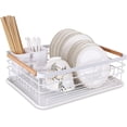 thumbnail image 1 of Dish Drainer Rack With Removable Drip Tray, Metal Kitchen Dish Drying Rack Organiser With Wooden Handles, Dish Rack, 1 of 5
