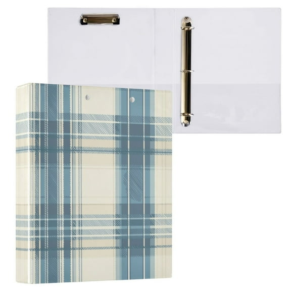 Dusty Blue and Beige Check 3 Ring Hardcover Binders 1.5in Round Rings for Letter-Size Folder Paper Organizer Pockets for Office Student Recipe