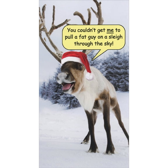 RSVP Reindeer Won't Pull Fat Guy on Sleigh Funny Money Holder / Gift Card Holder Christmas Card