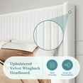 thumbnail image 5 of Einfach Upholstered Bed Frame with Wingback Headboard, Vertical Tufted, Velvet Finish, Queen, White, 5 of 8