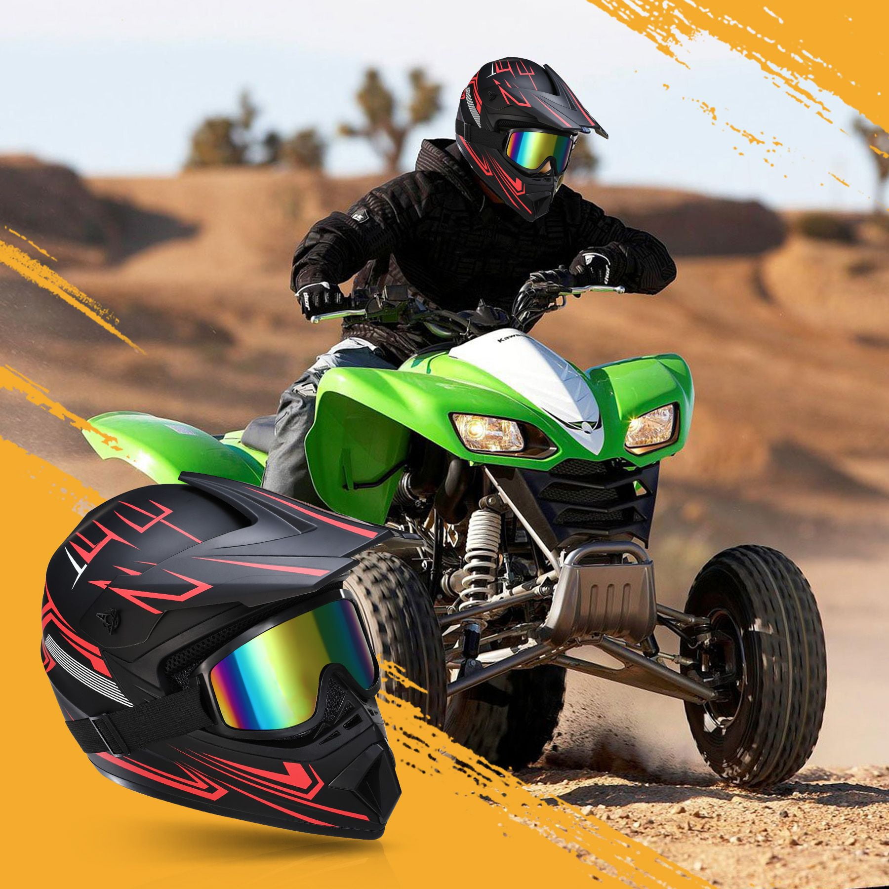 Oryxearth Motocross Dirt Bike Helmet, Off-Road Motorcycle & ATV Helmet with Goggles Gloves, Red, M
