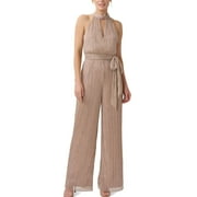 Adrianna Papell Crinkle Metallic Halter Neck Blouson Jumpsuit