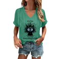 thumbnail image 3 of Trendfront Womens Funny Cat Graphic Tee Fashion V Neck Short Sleeve Tops Summer T Shirts Casual Slogan Print Weekend Relaxed Pullover Shirt, 3 of 5