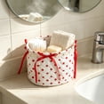 thumbnail image 5 of Hyknon Quilted Storage Basket, Cute Dots Cherry Roses Heart Prints Decorative Storage Boxs with Bow, Boho Car Organizer Bin, Round /Square Makeup Storage Basket for Women Bedroom Vanity Closet Home, 5 of 7