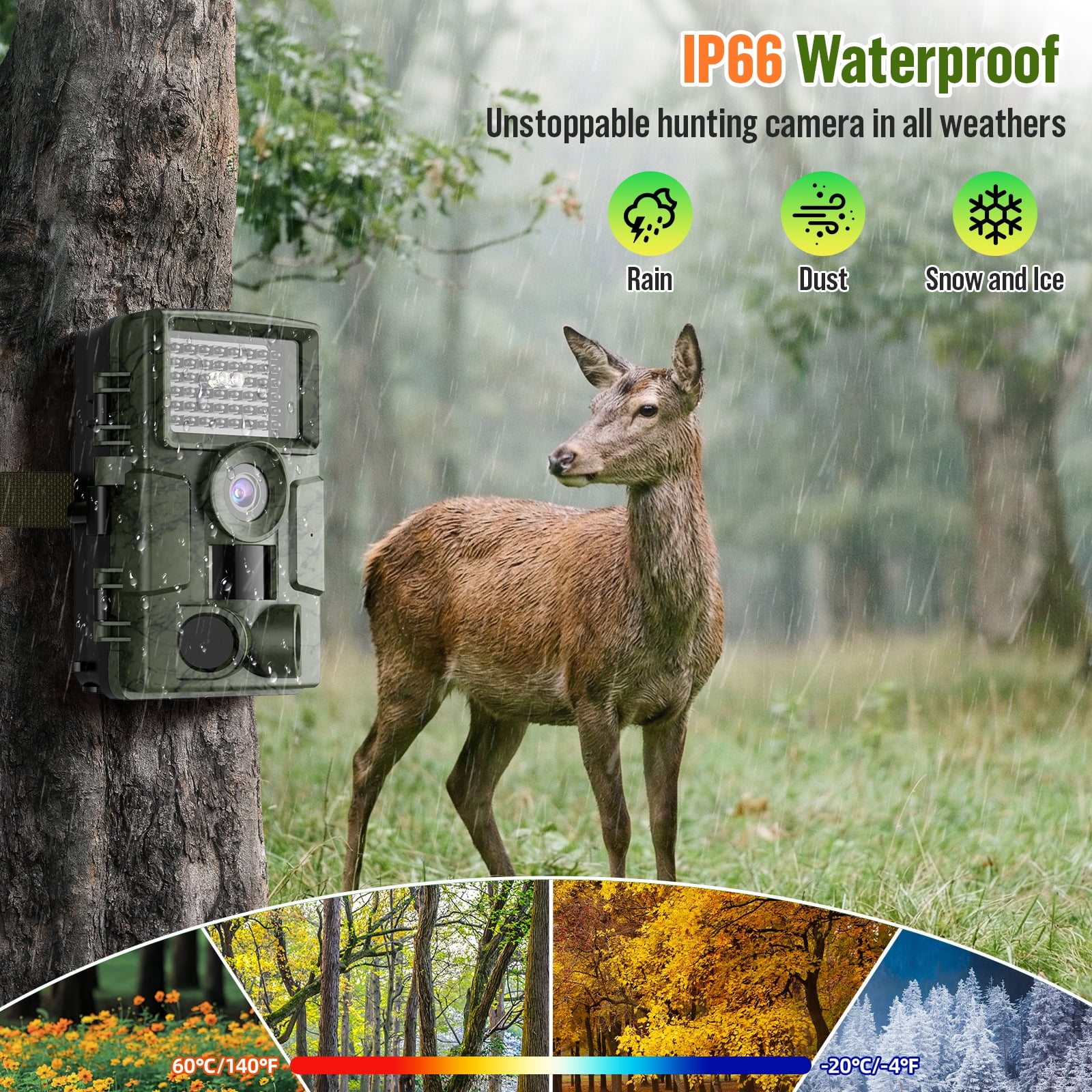 BEBANG WiFi Trail Camera with 64GB SD Card, 60MP 4K Hunting Camera, 120° Wide-Angle Night Vision Game Camera for Deer Scouting, 24/7 Wildlife Monitoring & Home Security