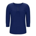 thumbnail image 3 of Lenpel Women's Tops 3/4 Length Sleeve Crew Neck Quarter Button Pleated T Shirts Dressy Casual Tees Loose Tunic Blouses(Blue,Medium), 3 of 4