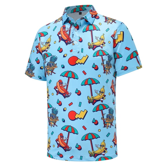 CONROSES Men's Hawaii Short Sleeve Polo Shirts Funny Graphic Collared Polo Shirt for Men Casual Golf Shirts