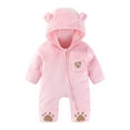 thumbnail image 2 of Wuxian Cute Boys Bodysuit Winter Fuzzy Thick Cozy Hooded Jumpsuit Long Sleeve Full Zip Up Overall Romper Relaxed Cozy Outwear Streetwear,Pink,3-6 Months, 2 of 3