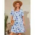 thumbnail image 2 of SHOWMALL Women's Plus Casual Dresses V Neck Short Beach Summer Sundress with Pockets Blue Chinoiserie Floral 3X, 2 of 10