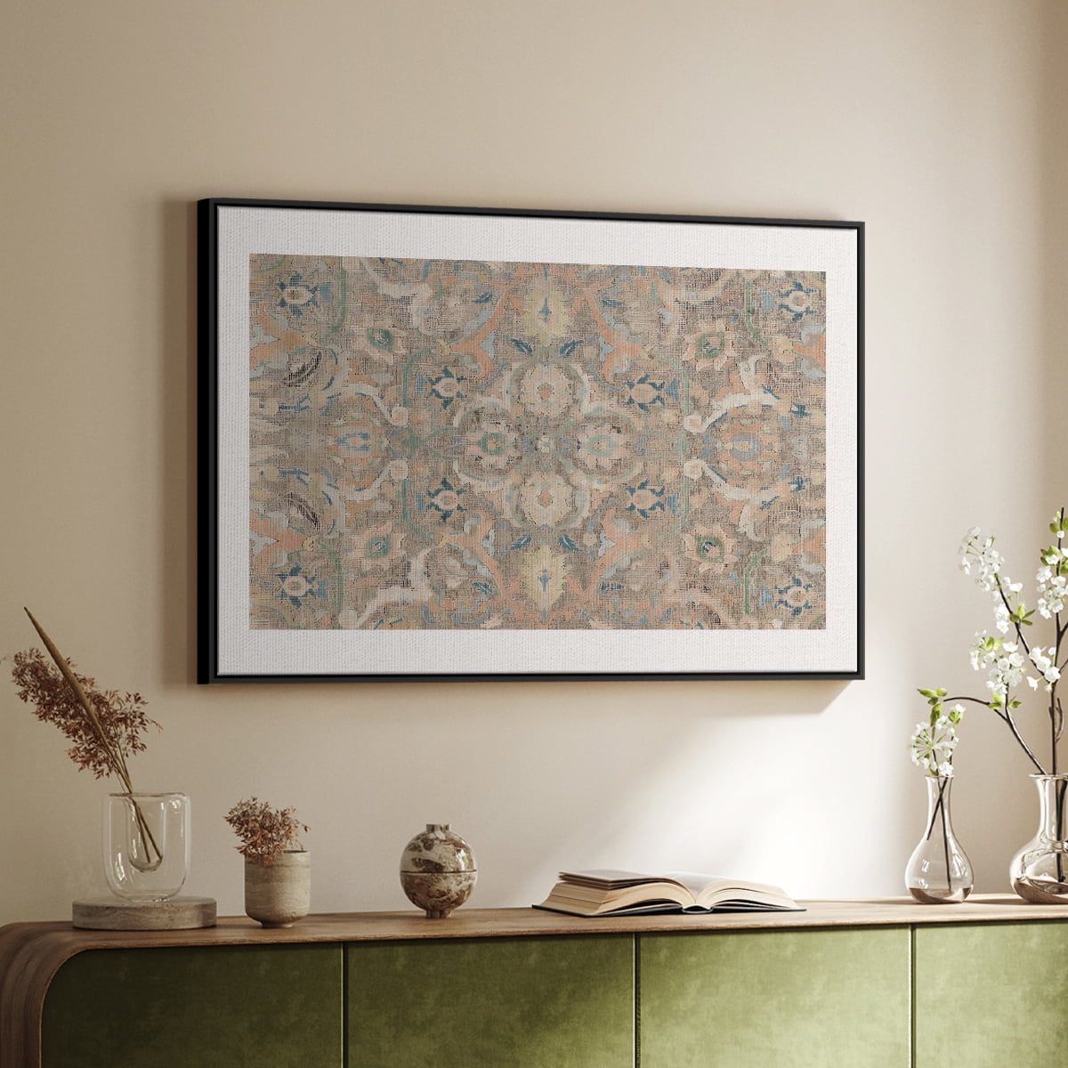 Vintage Abstract Print-II Framed in Black Wood Gallery Wrapped Canvas 17 in. x 25 in.