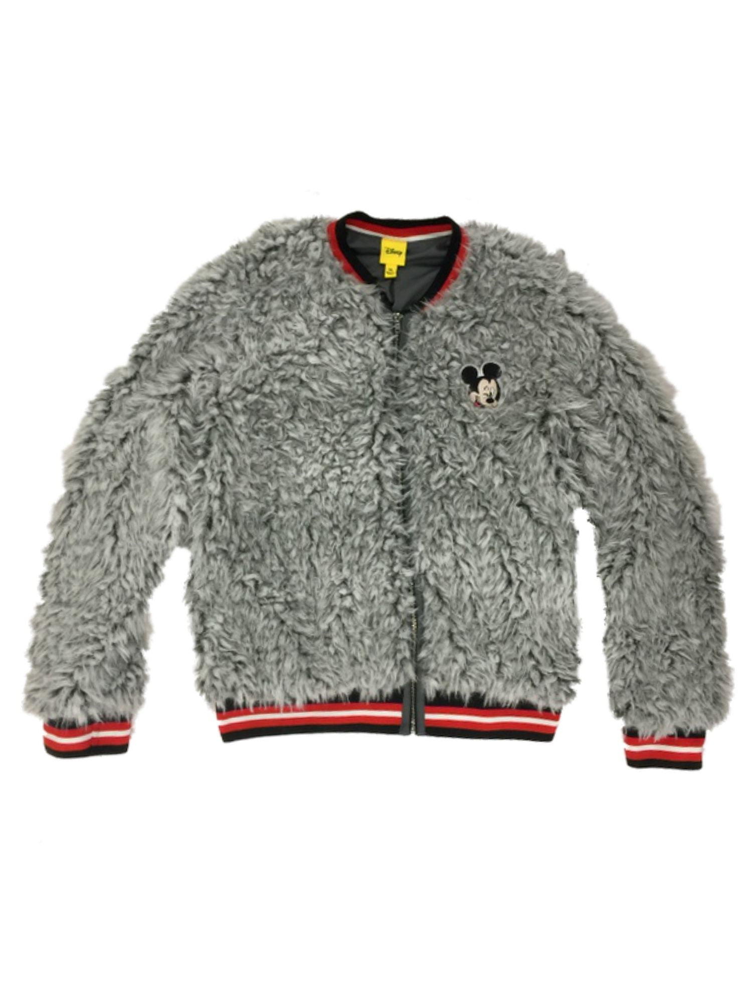 Disney Girls Gray Faux Fur Mickey Mouse Zip Front Sweatshirt Jacket Medium