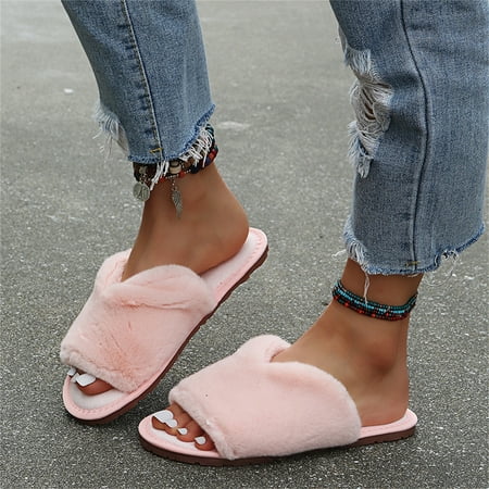 

Zpanxa Slippers for Women New Style Plush Slippers Womens Home Slippers Home Interior Plush Slippers Flip Flops for Women Pink 43