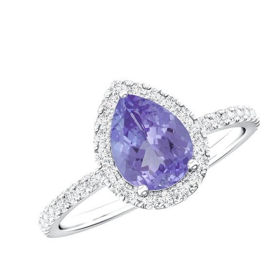 Rosec Jewels Natural Tanzanite and Diamond Ring, Teardrop Engagement Ring for Women, Tanzanite Vintage Ring, 925 Sterling Silver, US 4.00