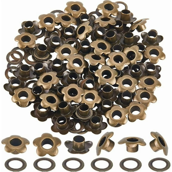 1 Box 300Pcs Flower Eyelet Grommets 5mm/0.19in Hole Flowers Metal Eyelets Bulk Scrapbooking Card Bag Sewing Grommets Fabric Eyelets Findings for Shoes Clothes Leather Crafts Antique Bronze