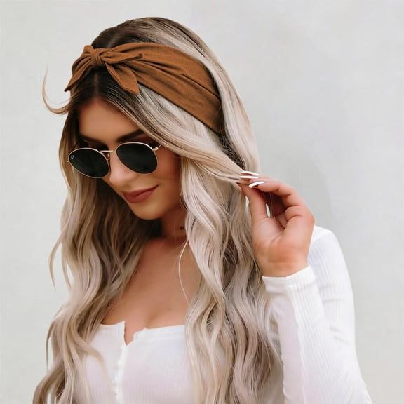 Elegant Bow Knot Wide Headband for Sports Yoga Daily Use Soft Absorbent Hair Band for Home and Casual Wear, Brown