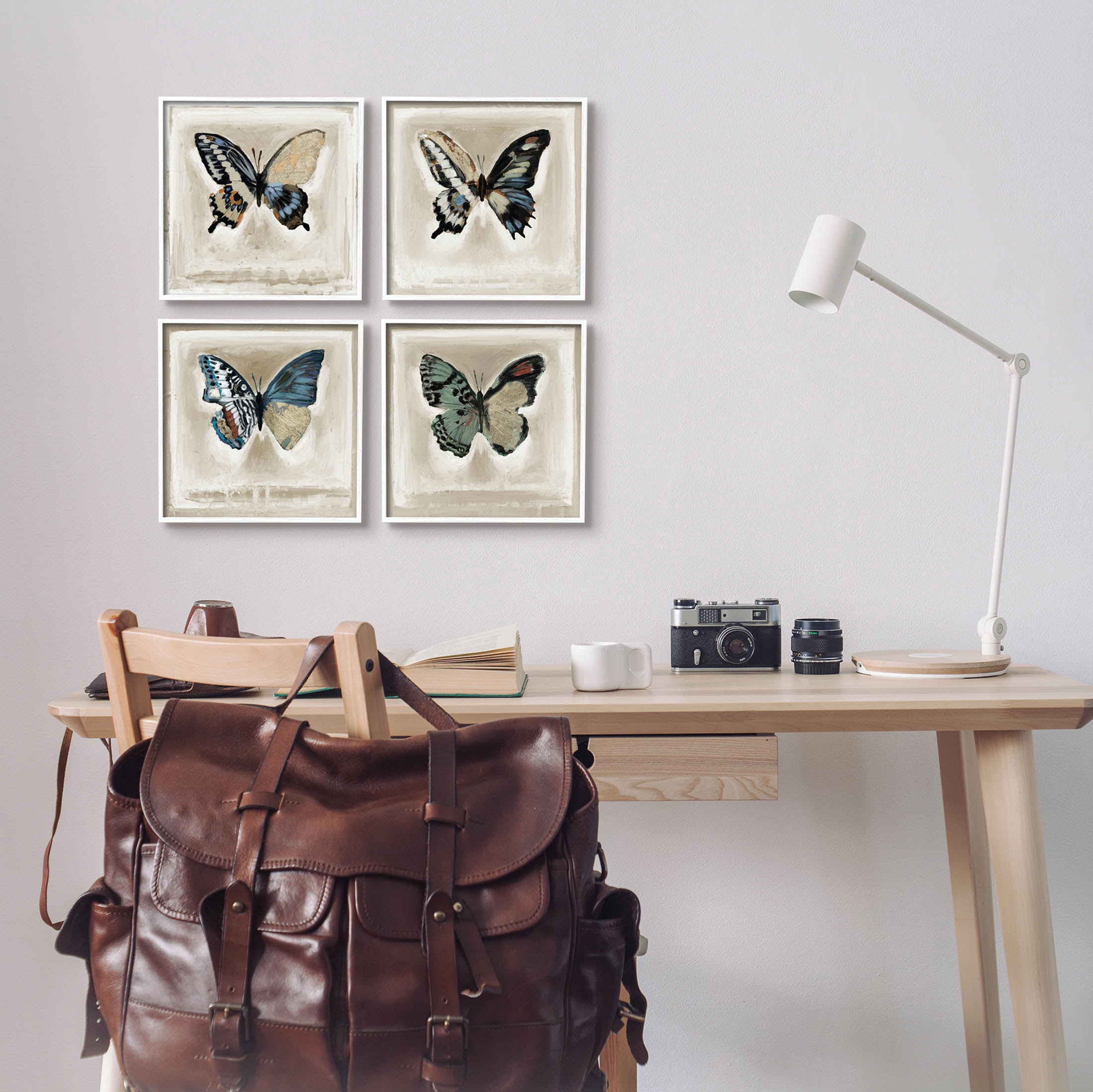 Stupell Industries Asymmetrical Butterfly Wing Patterns Painting White Framed Art Print Wall Art, Set of 4, Design by Stacy D'Aguiar