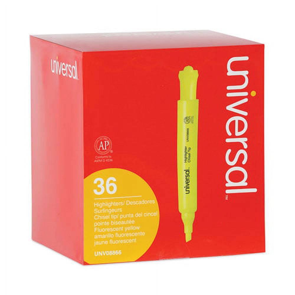 Desk Highlighter Value Pack, Fluorescent Yellow Ink, Chisel Tip, Yellow Barrel, 36/pack | Bundle of 2 Packs