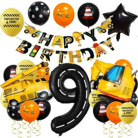Construction Truck And Excavator Balloon Party Decoration Set Number 9 Suitable For Birthday Summer Party, Family And Outdoor Celebration Party Decoration Excavator Construction Theme Decoration