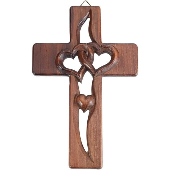 1Pc Heart Carved Wall Decor Coffee Brown Hanging Wall with Heart Cutout Decorative Wooden Intertwined Love Walls Crosses
