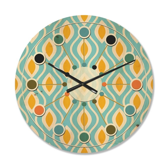 Designart 'Abstract Retro Pattern Design XII' Mid-Century Modern Wood Wall Clock