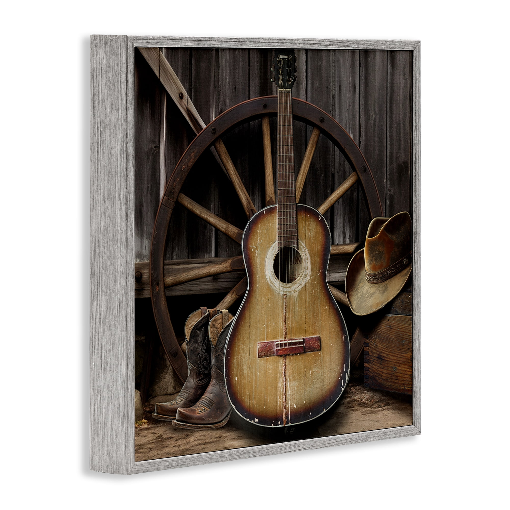 Stupell Industries Rustic Western Guitar with Hat Gray Framed Giclee Art, design by CAD Designs