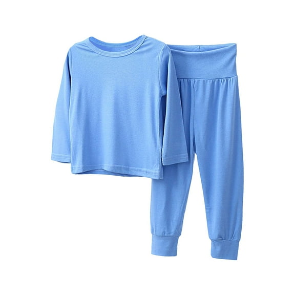 Mercatoo Toddler Girl Boy Long Sleeved Solid Color T Shirt Tops Trousers 2Pcs Home Clothes Loose Sports Outfit Fall Clothes Set