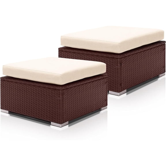 ZALIX Ottomans Chair for Conversation Sets Outdoor Patio Furniture Sectional Set (2pcs, Brown)