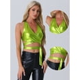 thumbnail image 2 of DARING DIVA Women's Deep V Neck Metallic Holographic Crop Tops M Light Green, 2 of 6
