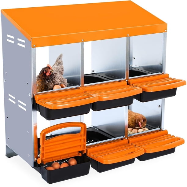 6-hole metal chicken nesting boxes para chickens - 2 mounting options para egg laying, roll-away egg feature, grande ventilation holes, easy to clean