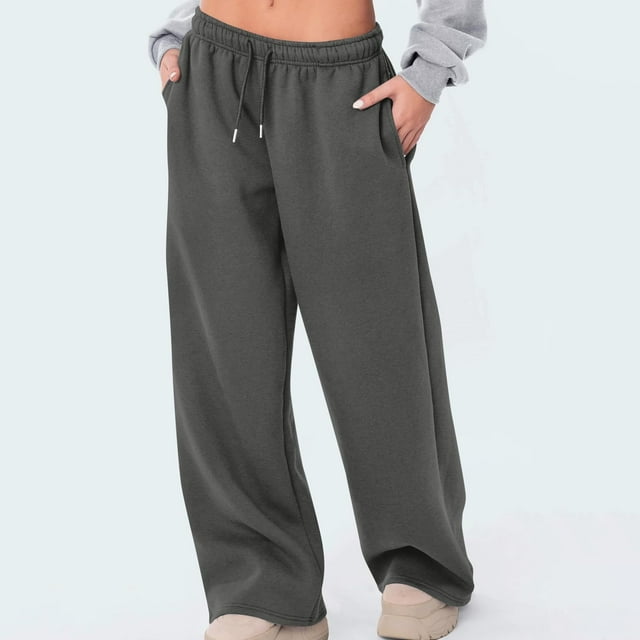 TIMIFIS Womens Baggy Sweatpants Wide Leg Athletic Casual Long Pants Elastic Waist Drawstring with Pockets Solid Color Workout Pants
