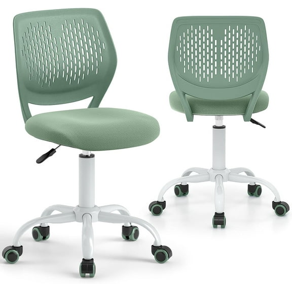 GLACER Desk Chair, Armless Study Chair with Adjustable Height & Swivel, Low Back, Ergonomic Rolling Office Chair Computer Chair for Teens, Boys, Girls (Green)