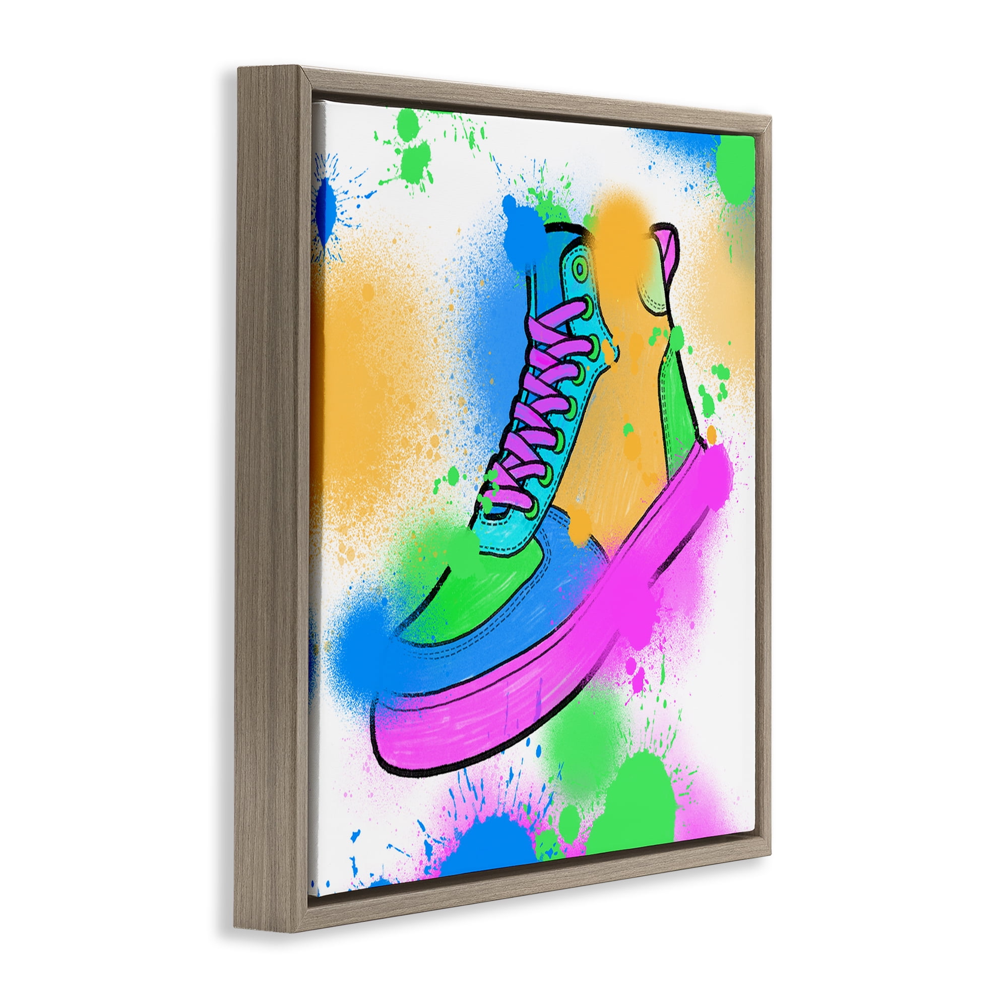 Stupell Industries Splattered Cool Sneakers Entertainment Painting Brown Floater Framed Canvas Art Print Wall Art, 25 x 25
