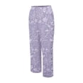 thumbnail image 5 of Women's Casual Pants Women'S Embroidered Floral Print Elastic Belt With Pocket Trousers Side Buttons Cropped Pants Loose Casual Pants Print Straight Pants,Purple Women's Casual Pants XXL, 5 of 5