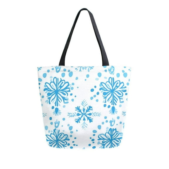 Durable Canvas Tote Bag with Zip Pocket Bags for Woman Shoulder Versatile Carryall for Everyday Use Cartoon Snowflakes Pattern
